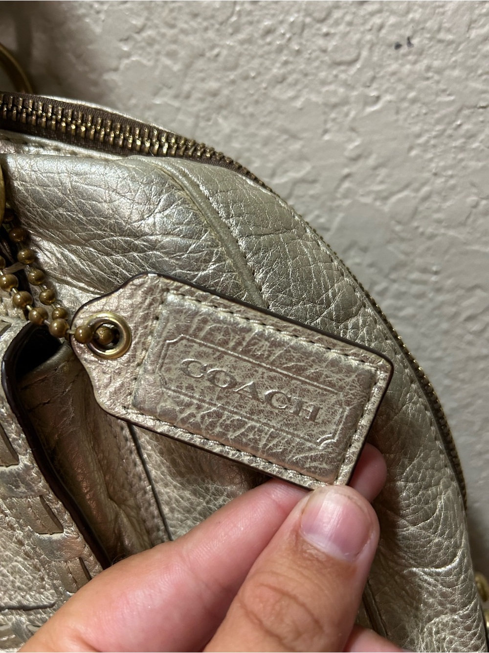 Authentic Coach Metallic Silver Leather Shoulder Bag with Brass Buckle Accents - Picture 3 of 16